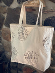 Recycled  hand stamped canvas tote