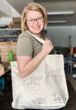 Recycled  hand stamped canvas tote
