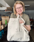 Recycled  hand stamped canvas tote